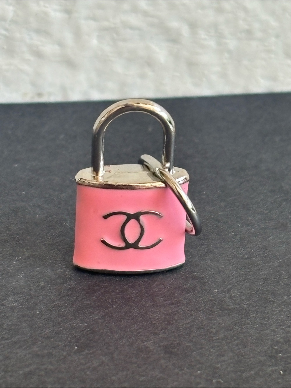 CHANEL pink enamel padlock pendant zipper pull, charm